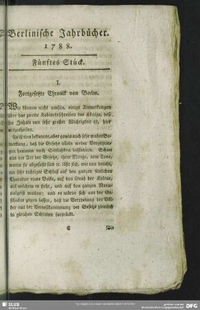 I. Fortgesetzte Chronik von Berlin