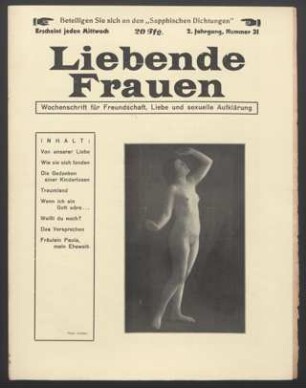 Liebende Frauen : Wochenschrift für Freundschaft, Liebe und sexuelle Aufklärung 2(1927)31