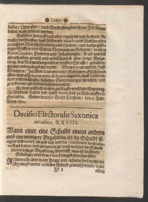 Decisio Electoralis Saxonica novissima XXVIII.