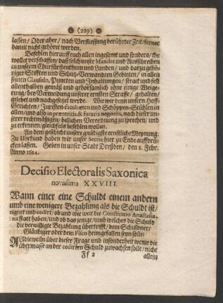 Decisio Electoralis Saxonica novissima XXVIII.