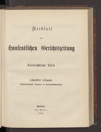 Beiblatt zur Hanseatischen Gerichtszeitung