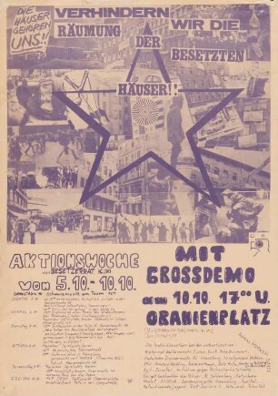 Plakat: "Verhindern wir die Räumung der besetzten Häuser!"