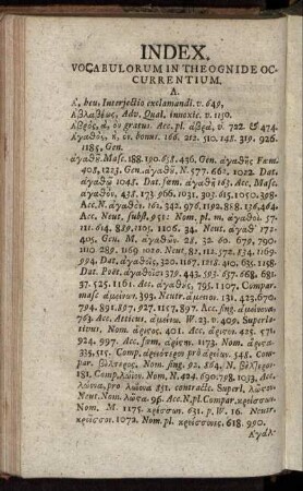 Index. Vocabulorum in Theognide Occurrentium.