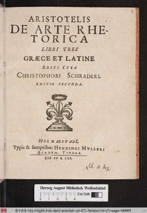 Aristotelis De Arte Rhetorica Libri Tres Græce Et Latine