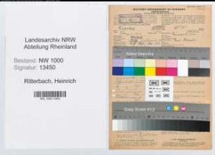 Entnazifizierung Heinrich Ritterbach, geb. 11.08.1893 (Postsekretaer)