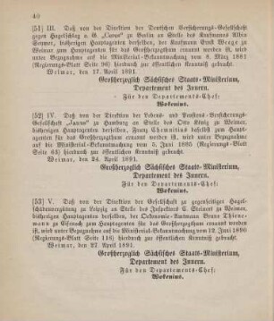 52. Ministerial-Bekanntmachung, den Wechsel in der Hauptagentur der Lebens- und Pensions-Versicherungs-Gesellschaft "Janus" zu Hambrug betreffend