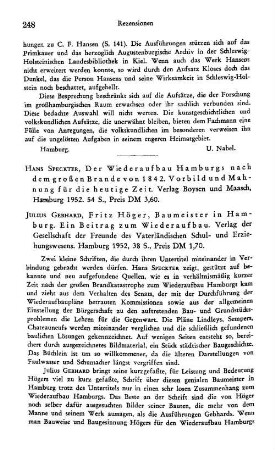 Speckter, Hans :: Der Wiederaufbau Hamburgs nach dem großen Brande von 1842, Vorlbild und Mahnung für die heutige Zeit : Hamburg, Boysen und Maasch, 1952