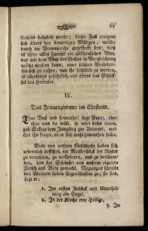 IV. Das Frauenzimmer im Ehestand.