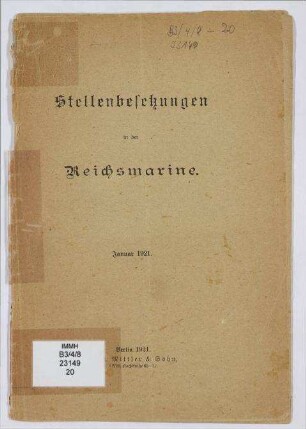 Stellenbesetzungen in der Reichsmarine. - Januar 1921.