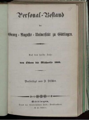 SS 1866: Personal-Bestand der Georg-Augusts-Universität zu Göttingen
