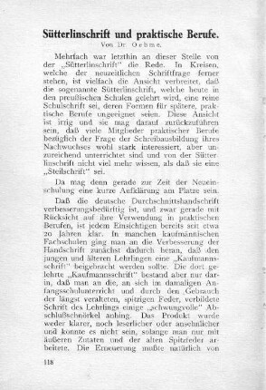 Sütterlinschrift und praktische Berufe.