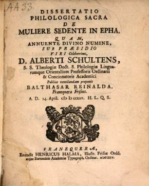 Dissertatio philologica sacra de muliere sedente in Epha