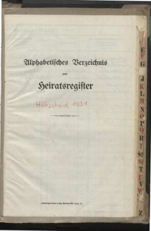 Jahrestabellen 1931 Heiraten Höhscheid (aus Heiratsregister 1931)