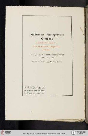 Manhattan Photogravure Company [Formerly Photogravure Department of The Photochrome Engraving Company, announcement]