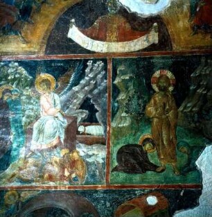 Kloster Valsamonero, Kirche Agios Fanourios, Inneres, Fresko, Frauen am Grab Christi und Noli me tangere