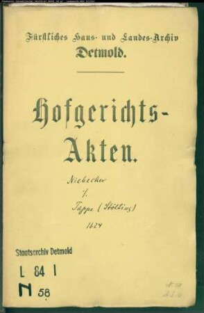 Niebecker, Dr. Konrads, Kanzlers Witwe Ilsabein Than gegen Kurd Tappe genannt Stölting und gräfl. brakeschen Drost und Räte - Entsetzung von Hof