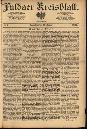 Erste Ausgabe vom Samstag, den 13. Januar 1894.