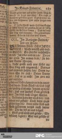 In Kriegs-Zeiten und um Friede.