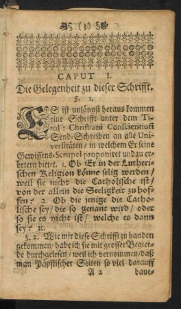 Caput I. Die Gelegenheit zu dieser Schrifft.