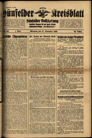 Erste Ausgabe vom Mittwoch, den 27. November 1940.