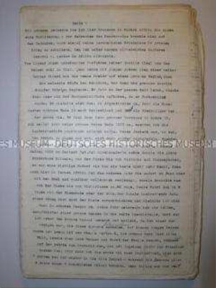 Maschinenschriftliches Manuskript eines Erlebnisberichtes aus der Zeit des 1. Weltkrieges in Afrika (2fach)