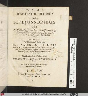 Disputatio Iuridica De Fideiussoribus