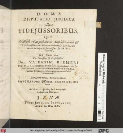 Disputatio Iuridica De Fideiussoribus
