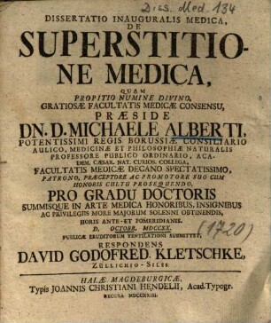 Dissertatio Inauguralis Medica, De Superstitione Medica