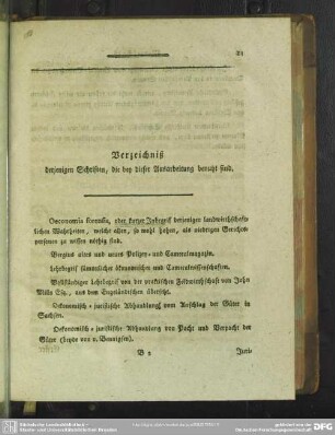 Verzeichniß derjenigen Schriften, die bey dieser Ausarbeitung benutzt sind