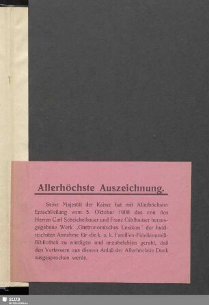 Allerhöchste Auszeichnung