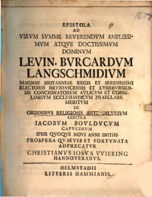 Epistola ad L. B. Langschmidium de ordinibus religiosis ante diluvium, contra J. Boulducum
