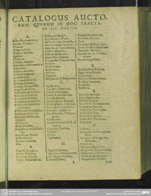 Catalogus Auctorum, Quorum In Hoc Tractatu Fit Mentio