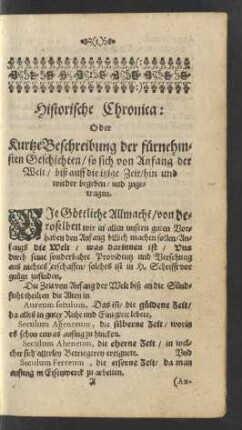 Historische Chronica: [...] [Anno Mundi und Anno Christi]