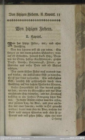 Von hitzigen Fiebern. II. Kapitel