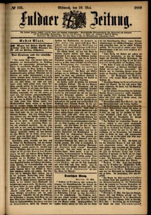 Erste Ausgabe vom Mittwoch, den 29. Mai 1889.