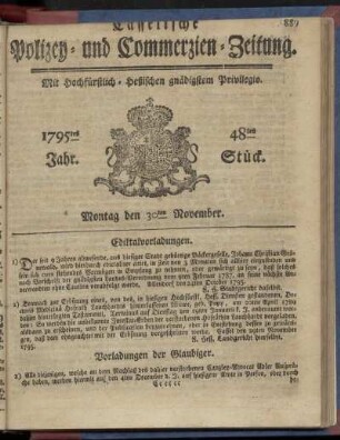 48tes Stueck, Montag den 30ten November 1795
