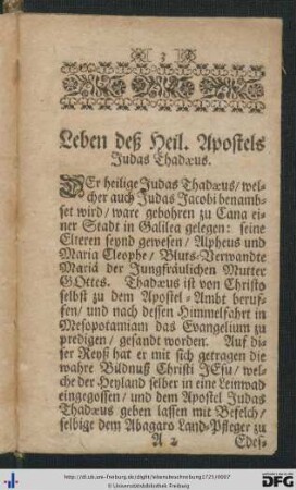 Leben deß Heil. Apostels Judas Thadaeus.