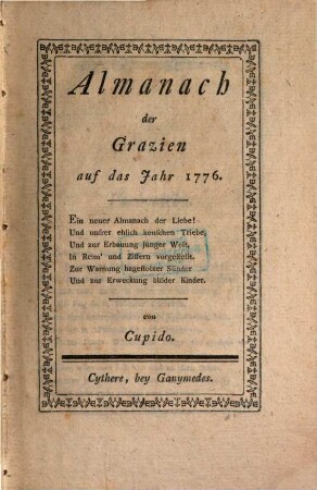 Almanach der Grazien : auf das Jahr ... von Cupido, 1776