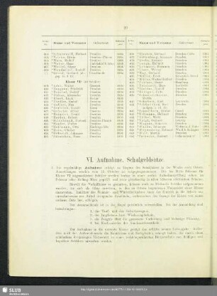 VI. Aufnahme, Schulgeldsätze