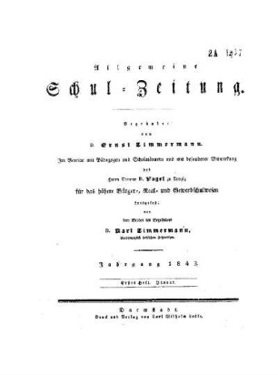 Titelblatt für Januar 1843 [Heft 1 - 18]