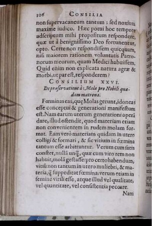 Consilium XXVI. De praeservatione a Mola pro Nobili quadam matrona