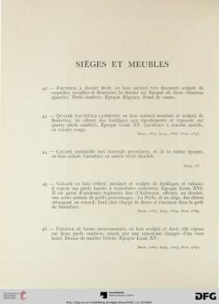 Siéges et meubles (Nr. 42-49) avec planches XXI-XXII