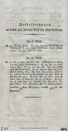 Verbesserungen im Ersten und Zweiten Theil der Reisesammlung