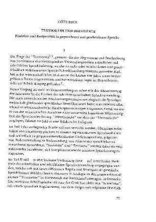 Textsorten und Soziolekte : Funktion und Reziprozität in gesprochener und geschriebener Sprache