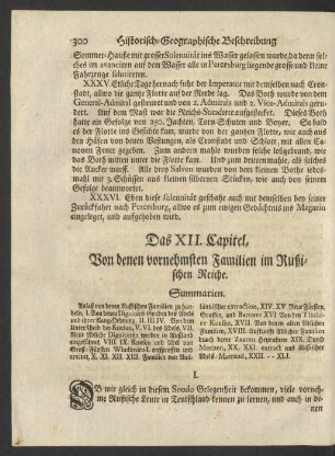 Das XII. Capitel, Von denen vornehmsten Familien im Rußischen Reiche.