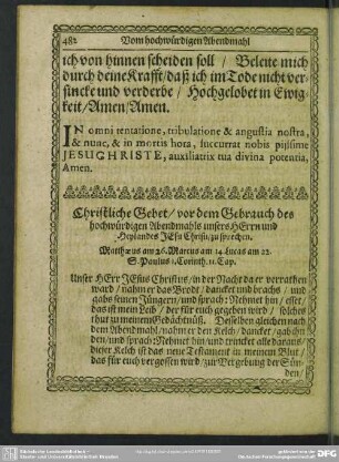Christliche Gebet, vor dem Gebrauch des hochwürdigen Abendmahls unsers HErrn und Heylandes JEsu Christi, zu sprechen