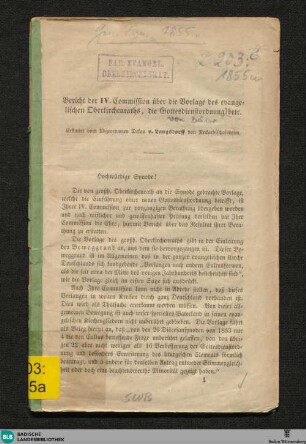 Bericht der IV. Commission der Generalsynode über die Vorlage des evangelischen Oberkirchenrathes, die Gottesdienst-Ordnung betreffend