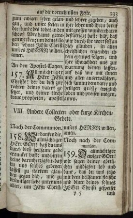 VIII. Andere Collecten oder kurze Kirchen-Gebete.