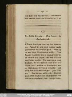 XXI. An Rabbi Ephraim, Ben Jonas, in Konstantinopel.