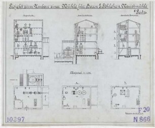 Technische Zeichnung : Projekt zum Umbau einer Mühle für Herrn E. Pöhlchen, Maustmühle bei Peitz